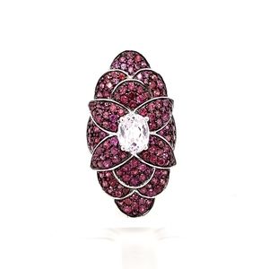 🔴 Kunzite Rhodolite Garnet 'Shield' Ring